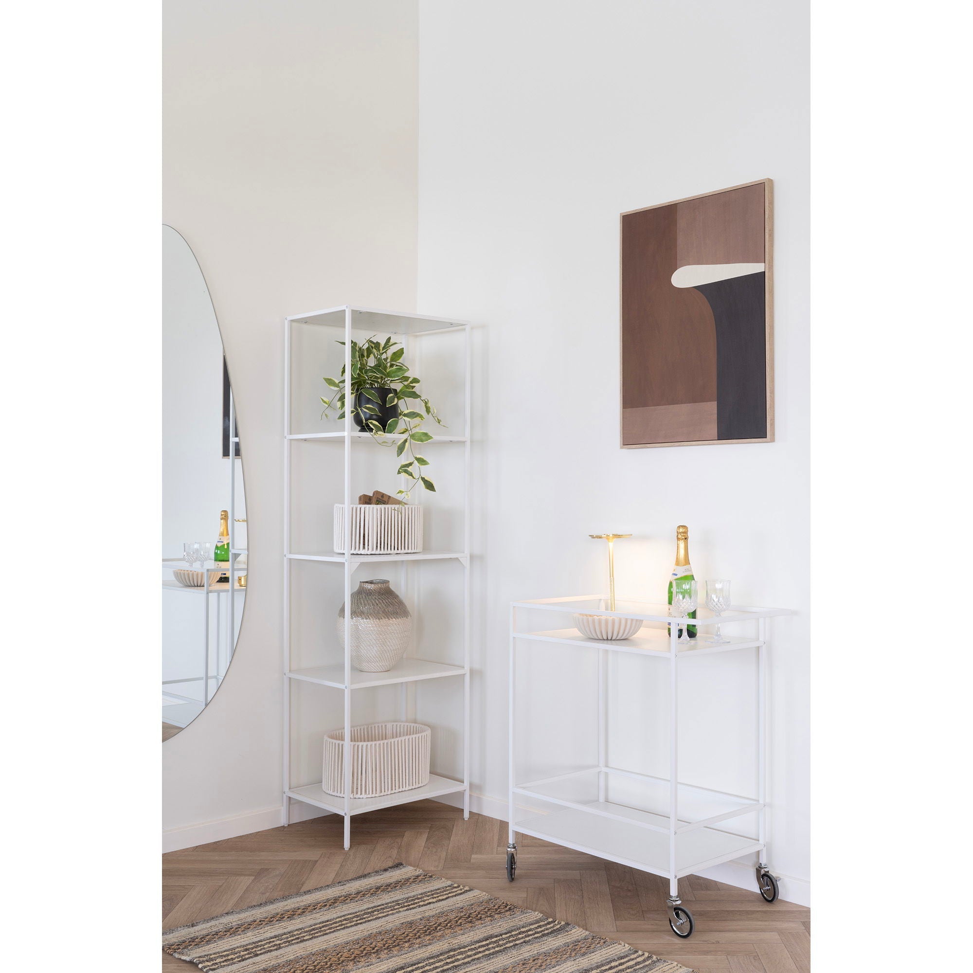 Vitar Bar trolley, 2 white shelves, white frame