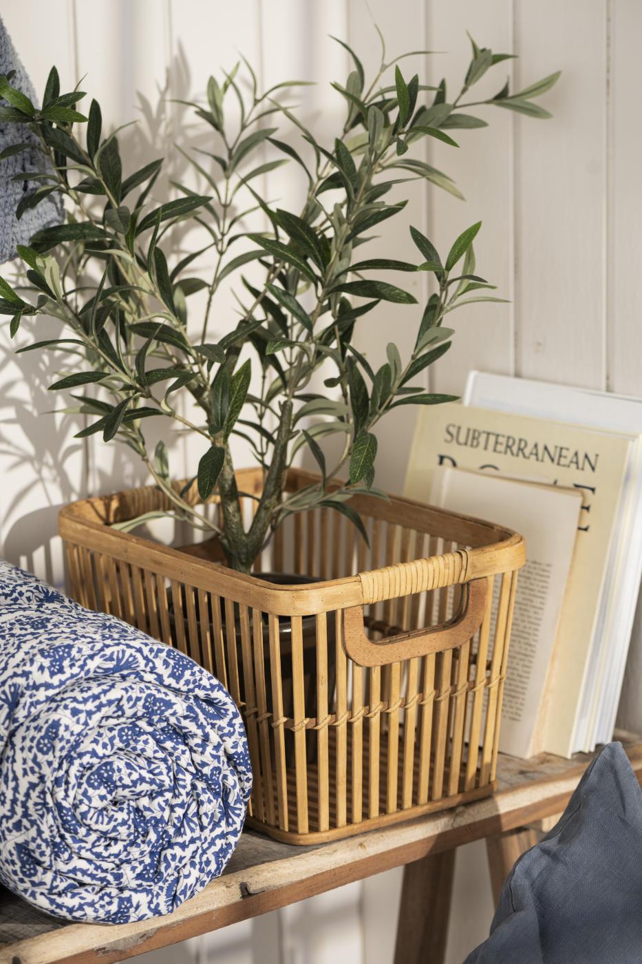 Kurv m/greb åben flet bambus