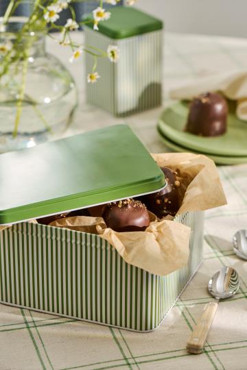 Dåse grønne striber og grønt låg flad firkantet