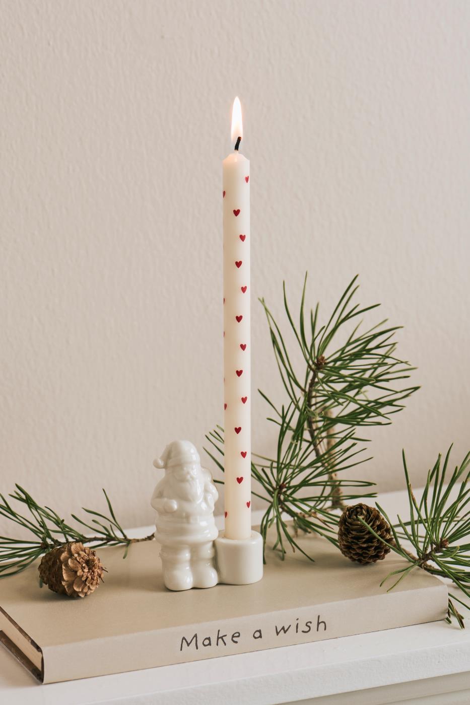 Kertelys m/røde hjerter stearin Ø:1,3