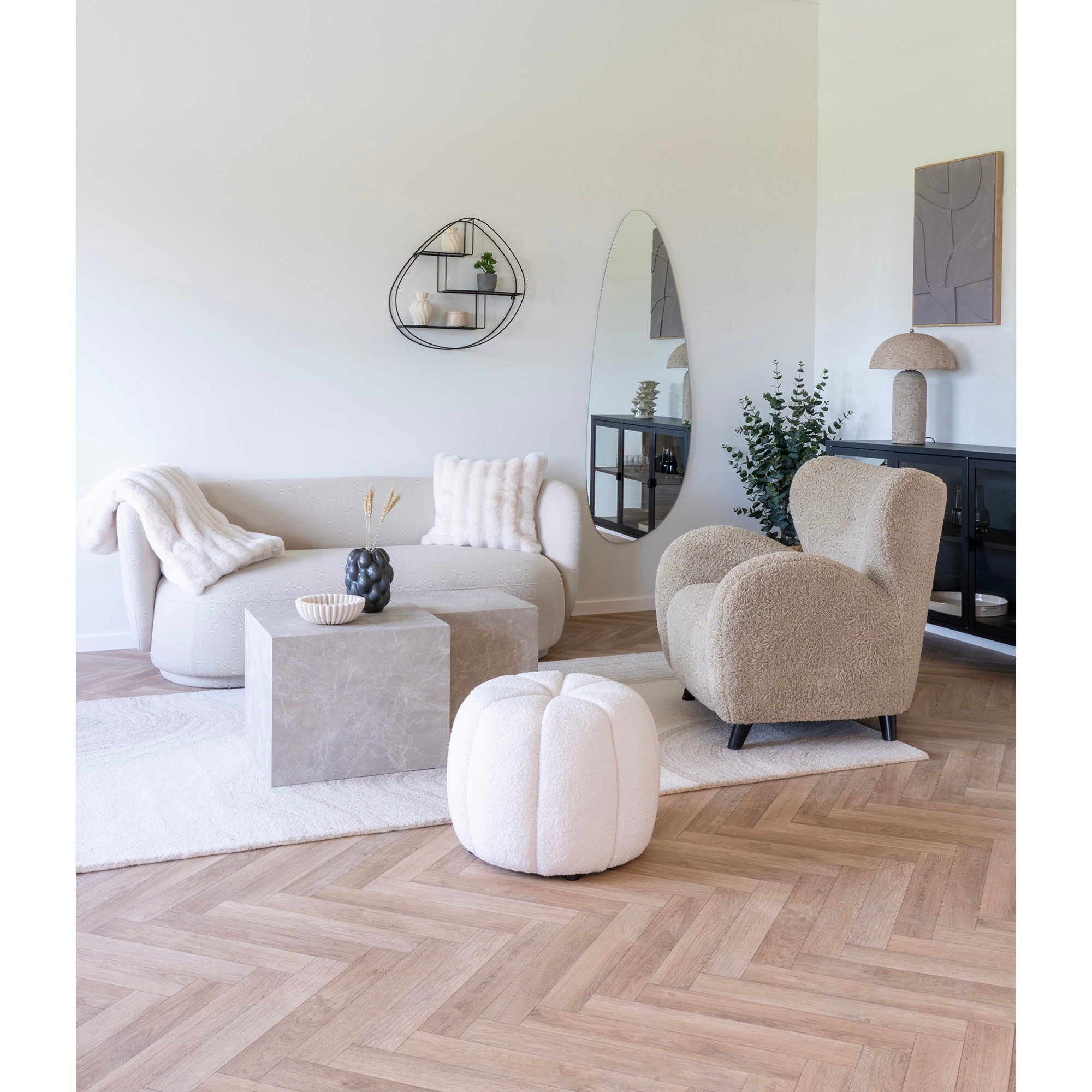 Gelena Cushion, artificial fur, white, 45x45 cm