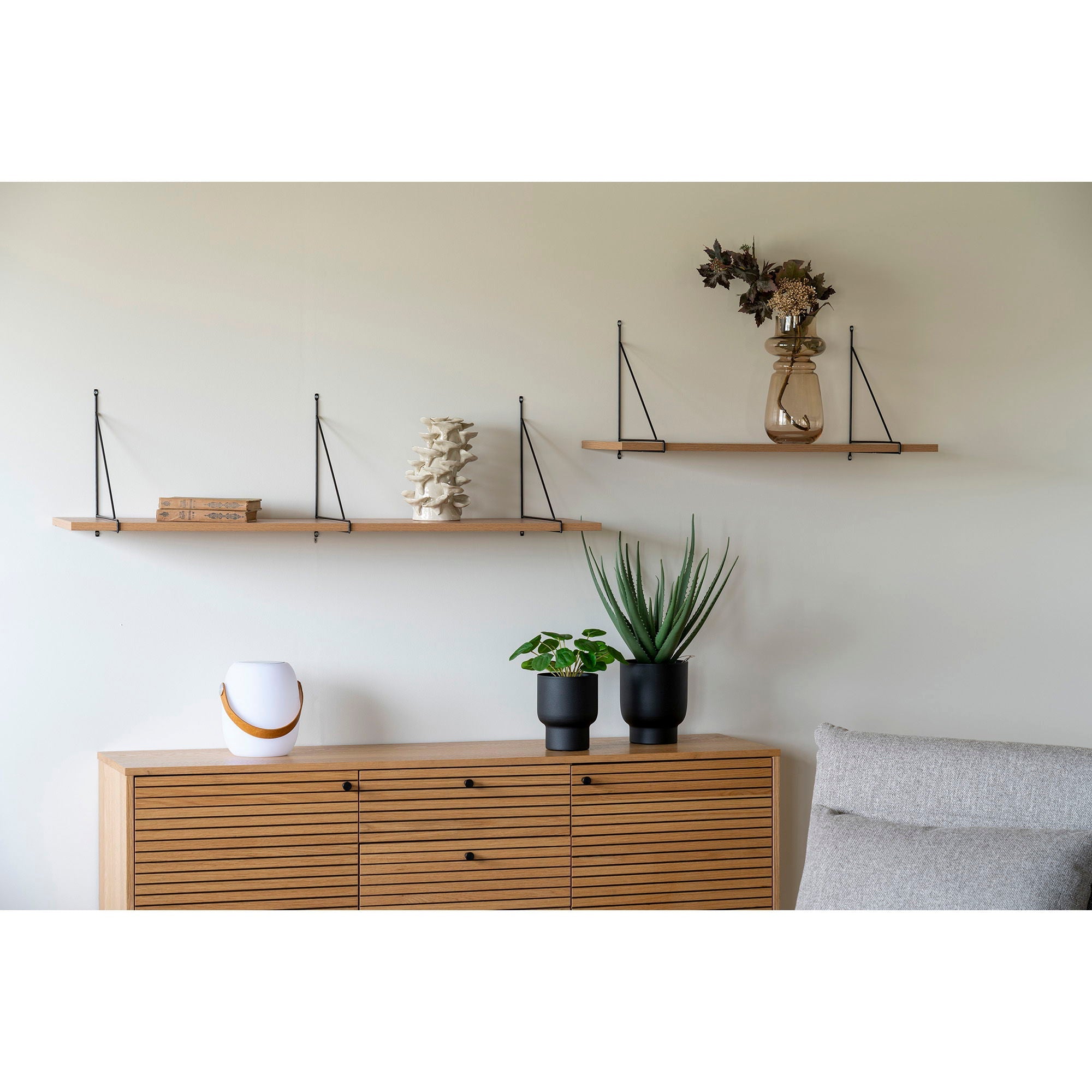Chiba Wall Shelf ash veneer black steel frame 80x29