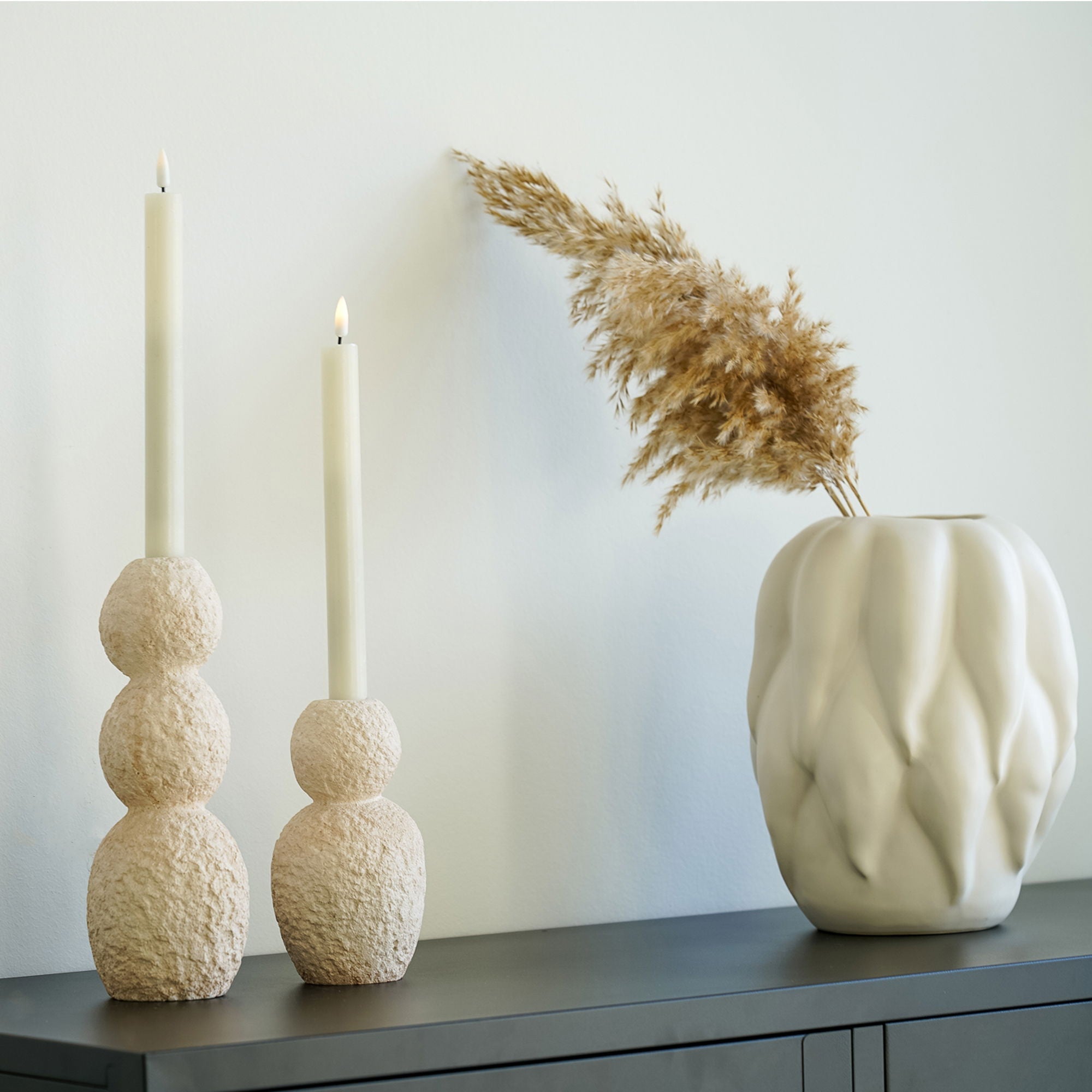 Candel holder cement natural set of 2