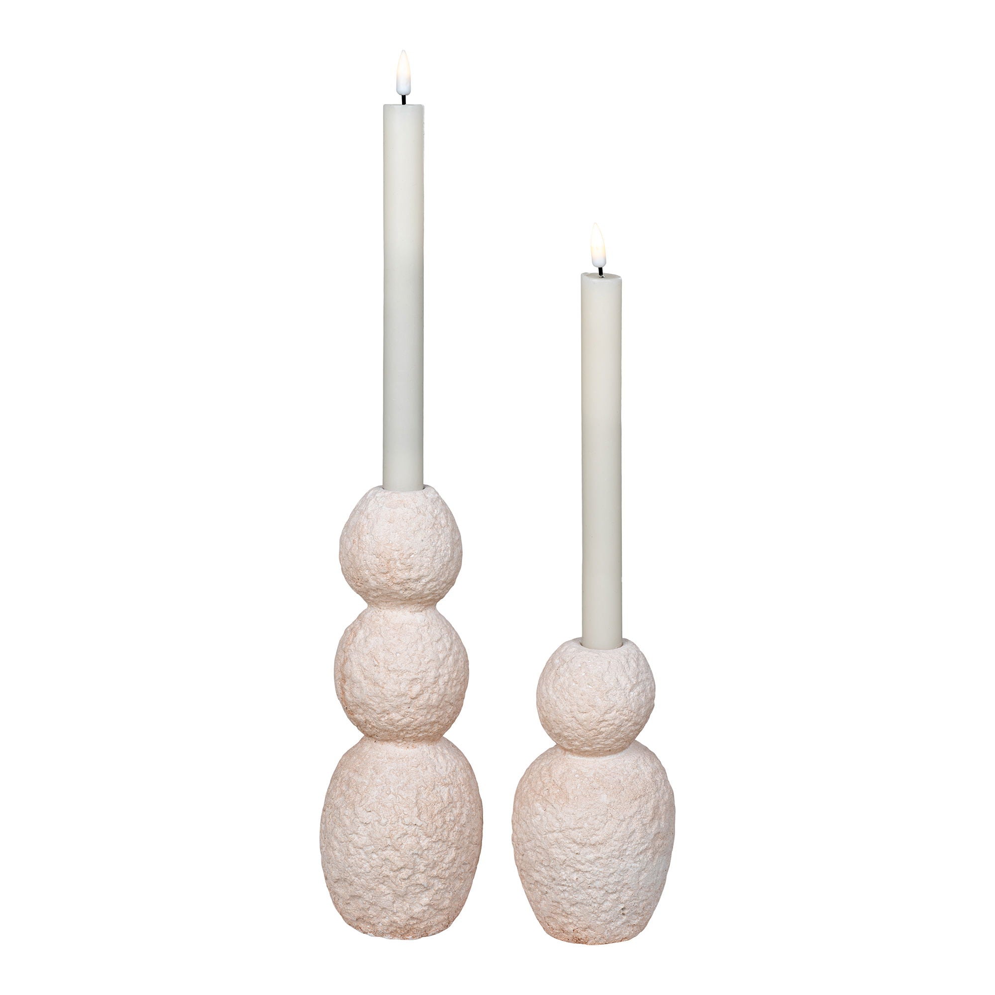 Candel holder cement natural set of 2