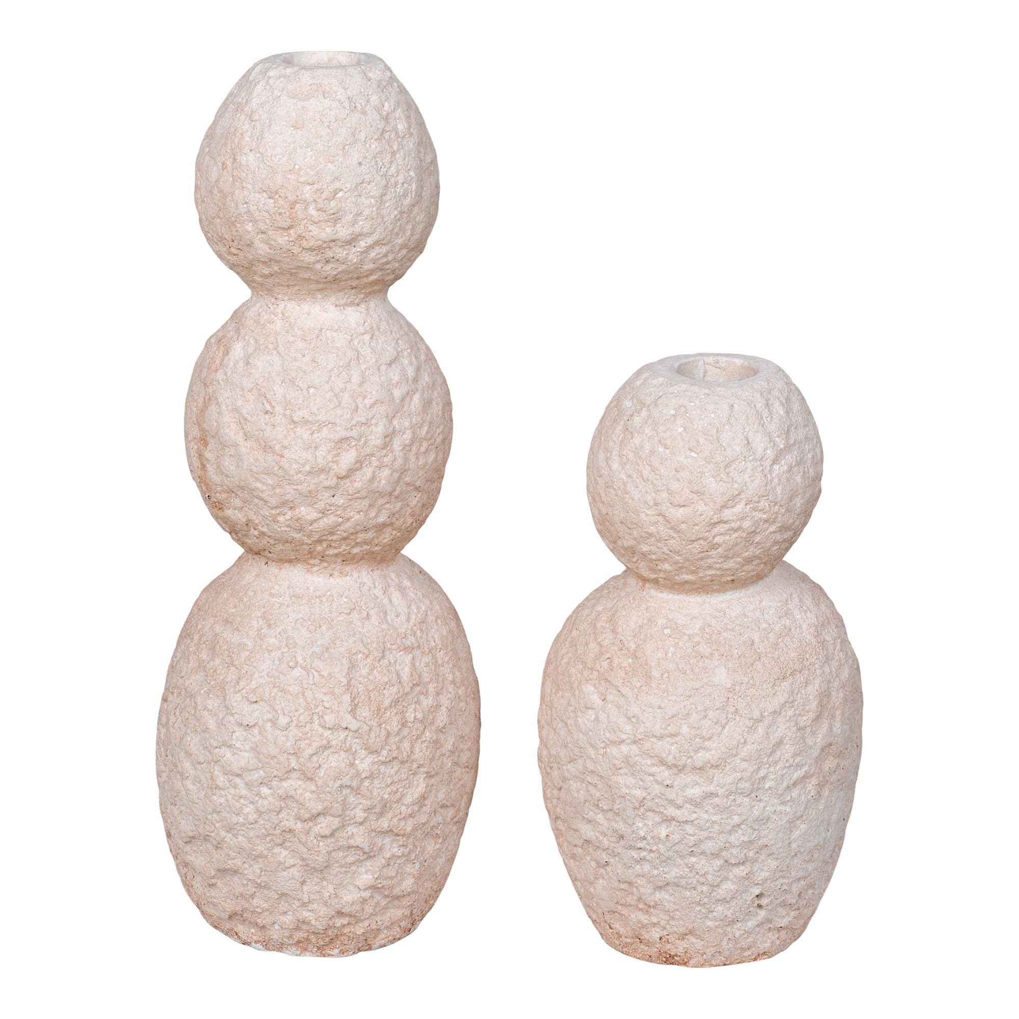 Candel holder cement natural set of 2