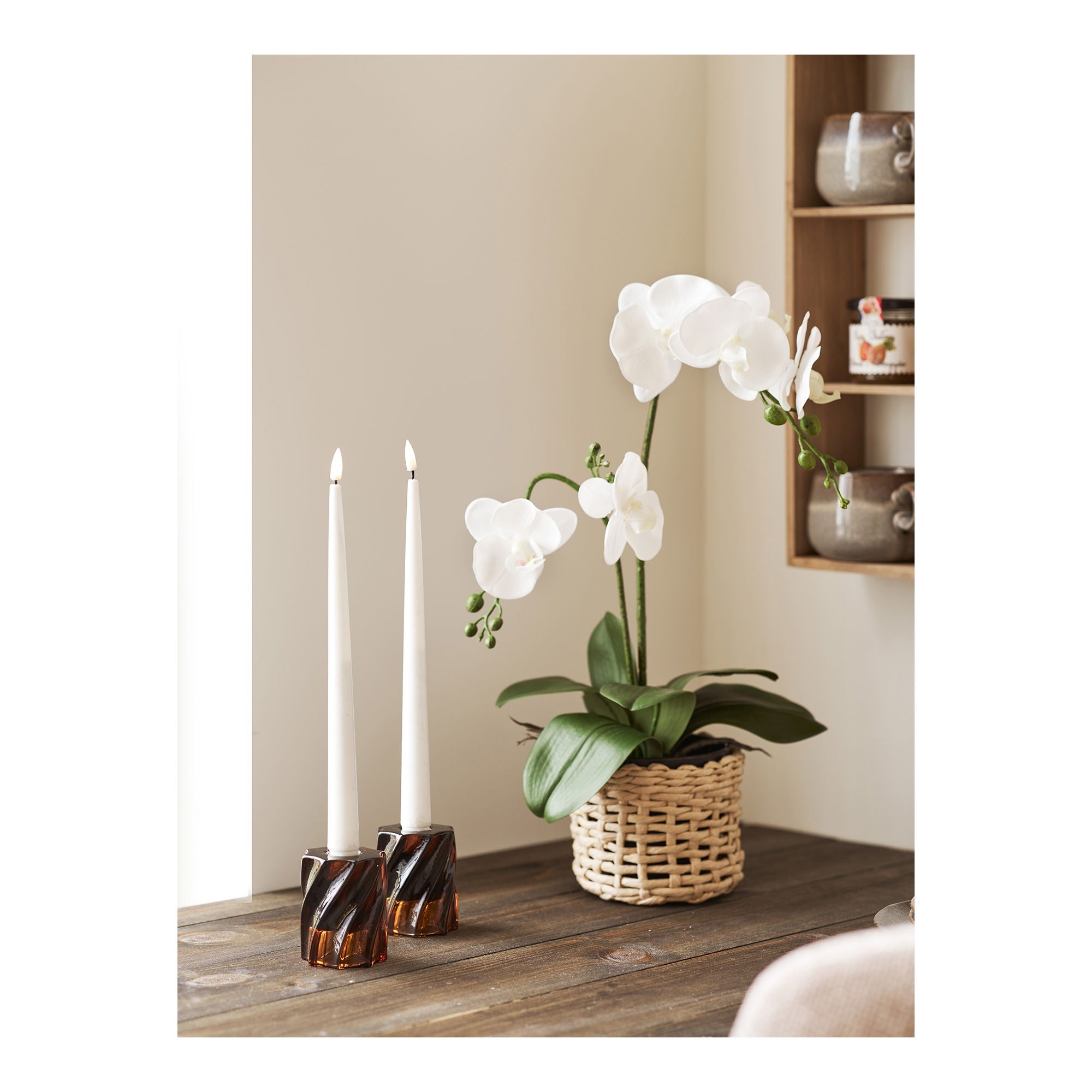 Candle holder, glass, smoked brown