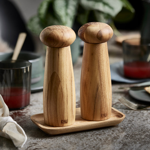 RAW Teak - Keramisk kværmesæt med bakke