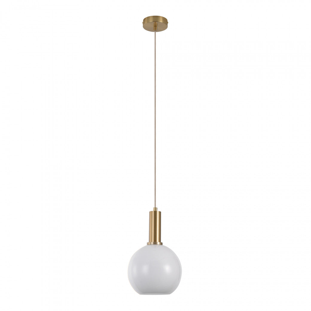 Chelsea Pendant in white glass, brass