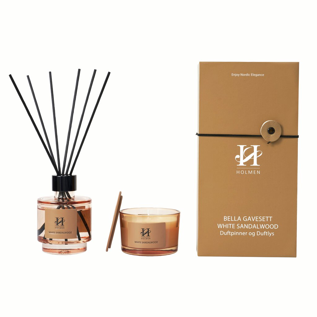 Bella - Gavesett med Duftlys 90g & Duftpinner 100ml, White Sandalwood