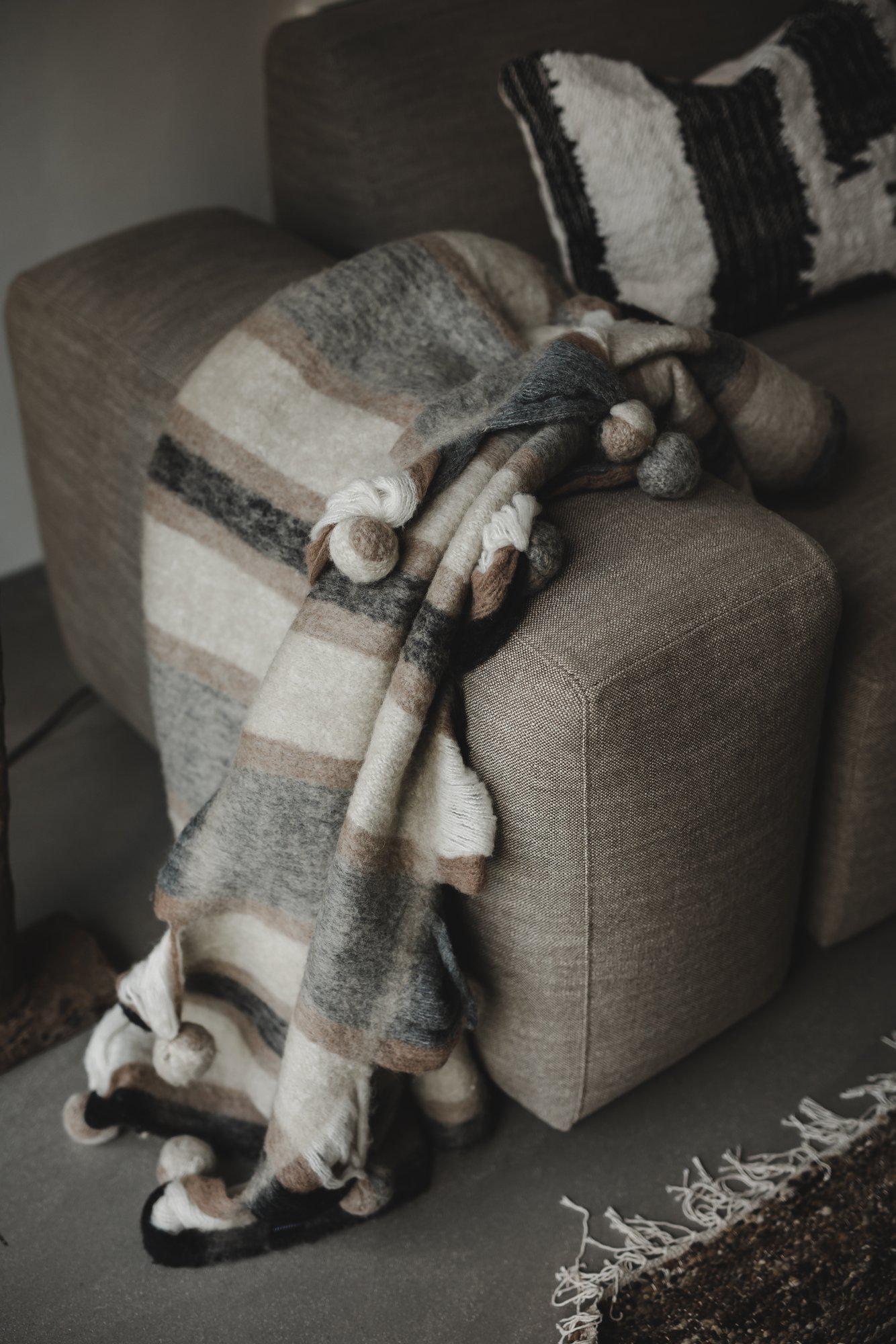 Brown striped mohair throw