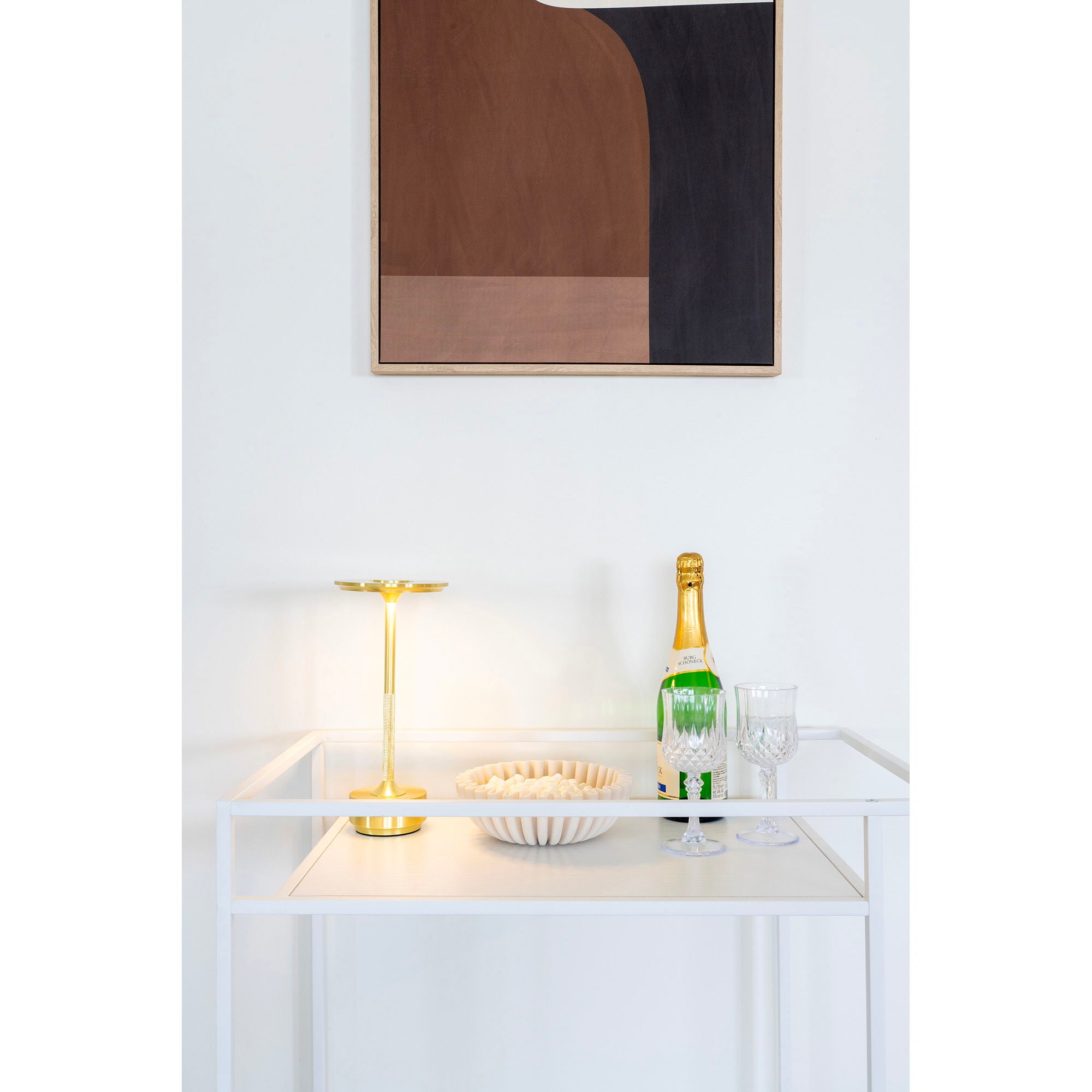 Vitar Bar trolley, 2 white shelves, white frame