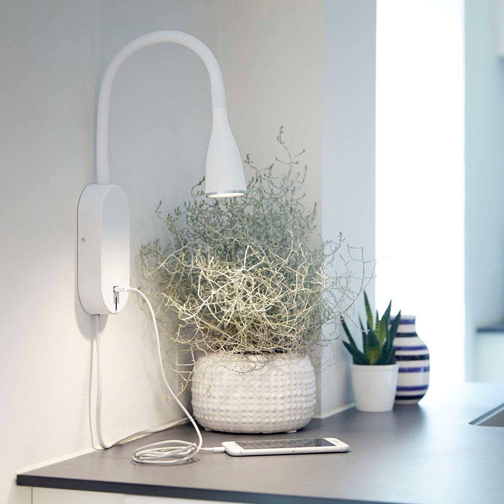 VÆGLMAMPE EYE USB LED HVID