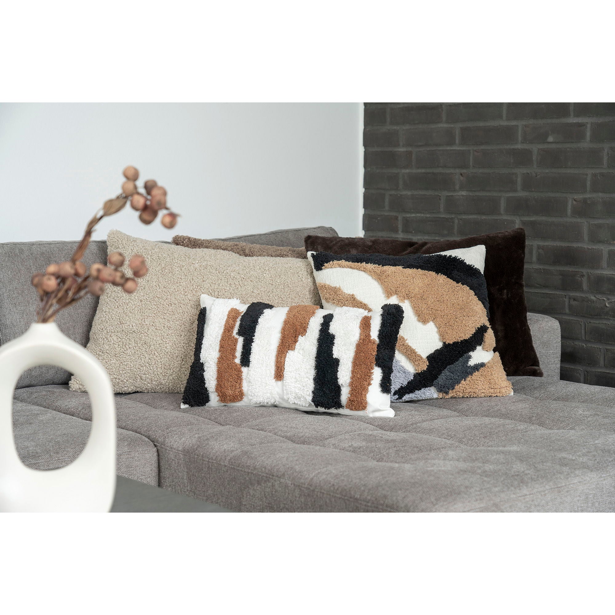Tavira Cushion, grey-brown bouclé