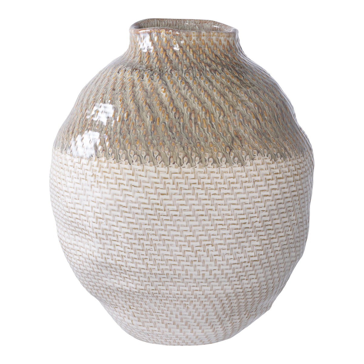 Vase, ceramic, white/green, ø26x30,5 cm