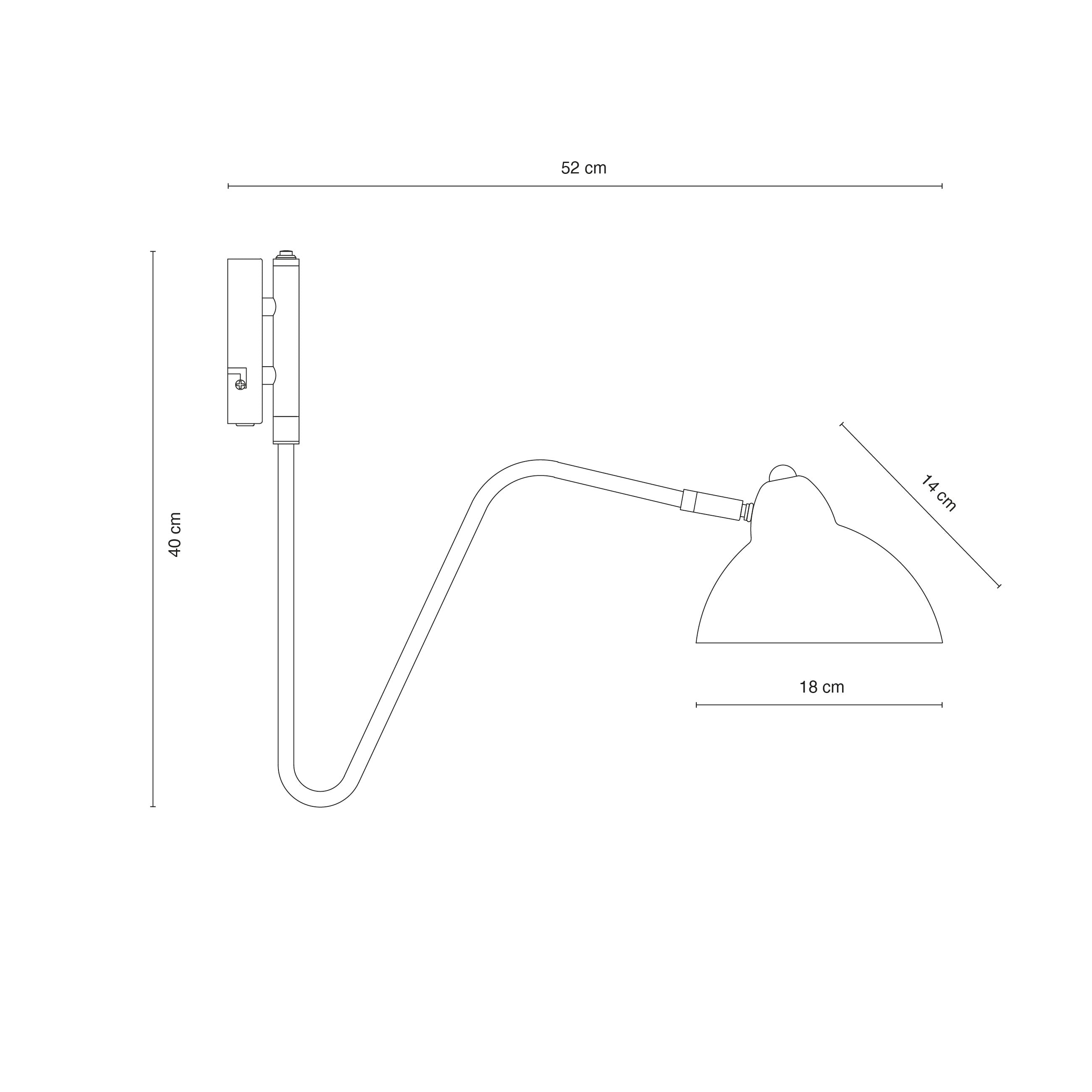 Futura sort/ messing bue væglampe