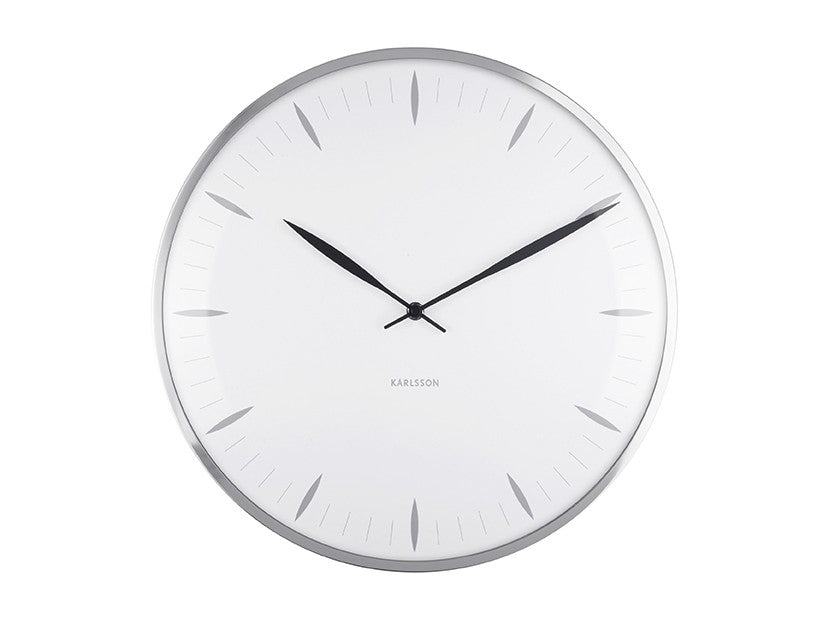 Wall clock  leaf white, Dome glass