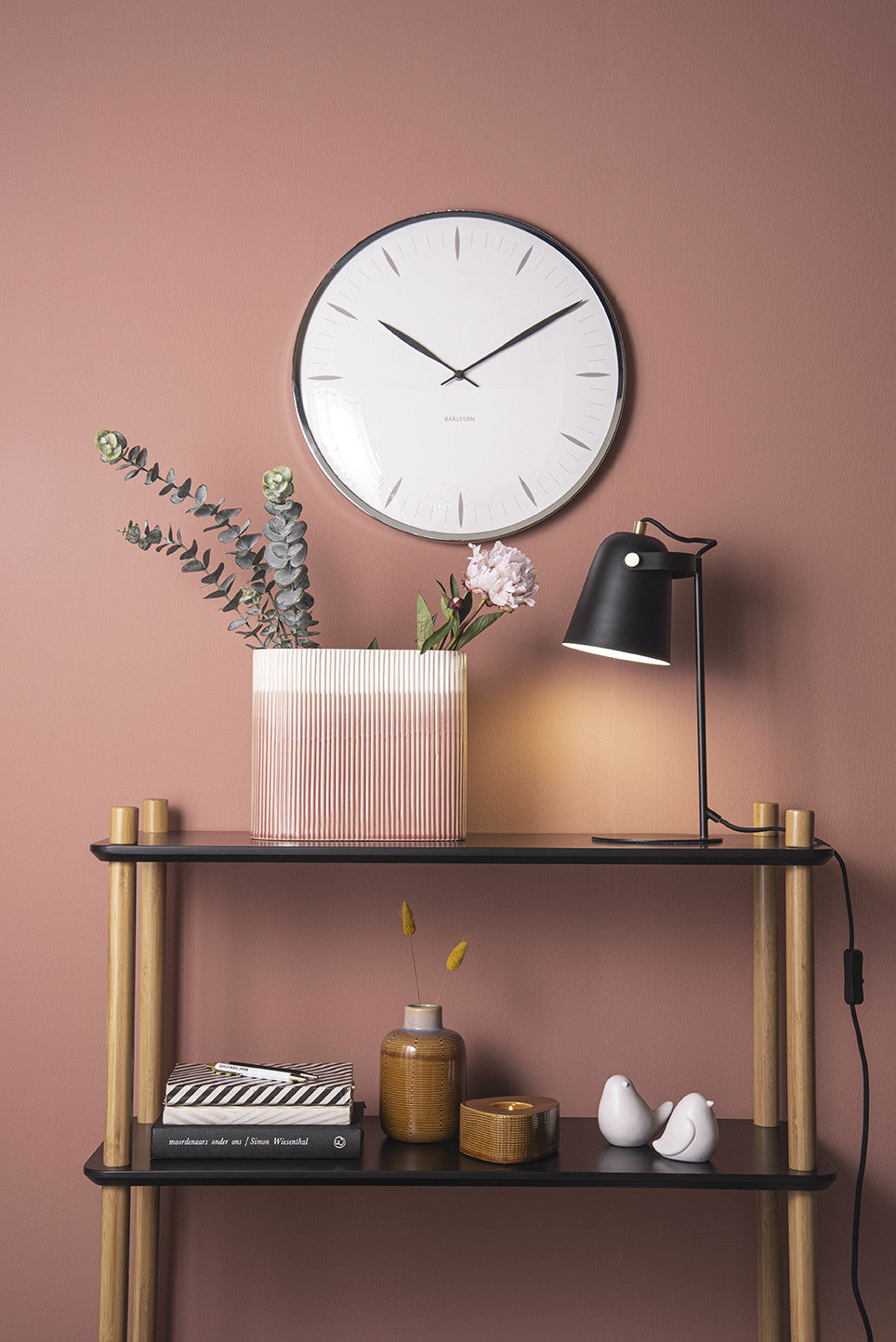 Wall clock  leaf white, Dome glass